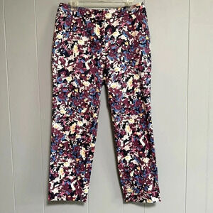 ST. JOHN Abstract Floral Multicolor Straight Leg Cropped Pants Size 8